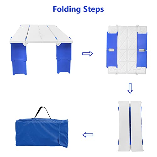 Modern-Depo 15.9"x14.2"x9.6" Large Portable Folding Beach Table for Sand Foldable Height Adjustable Side Table Desk for Camping Picnic BBQ with Carry Bag, Blue - color: Blue