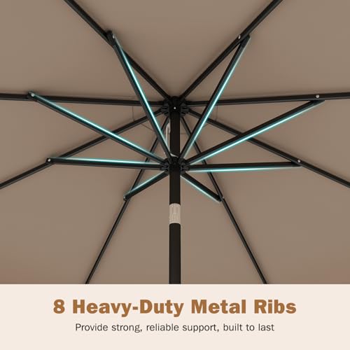 Tangkula 9 FT Patio Umbrella with Base Included, 2-Tiers Outdoor Scalloped Table Umbrella with 2 Sandbags, Tilt Adjustment, Crank, 8 Ribs for Market Backyard Pool Deck Beach Lawn - color: Tan, size: 9 FT