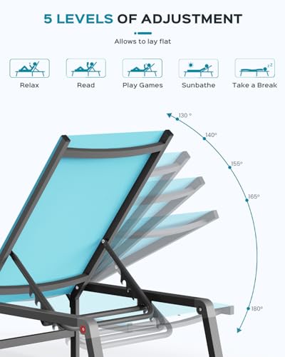 Ciokea Aluminum Foldable Lounge Chairs Set of 2 with 1 Outdoor Aluminum Side Table ，Perfect Match ，Suitable for Courtyard, Balcony, Lawn and Other Scenes，Lake Blue - color: Lake Blue, size: 2 Chairs + 1 Side Table (3pcs)