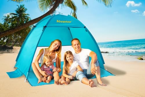 Alvantor® Beach Tent Beach Umbrella Outdoor Sun Shelter Cabana Automatic Instant Pop-Up UPF 50+ Portable Beach Shade Camping Fishing Hiking Canopy Easy Set Up Light Weight Windproof for 2-3 Person - color: Teal, size: 70"x53"x48"