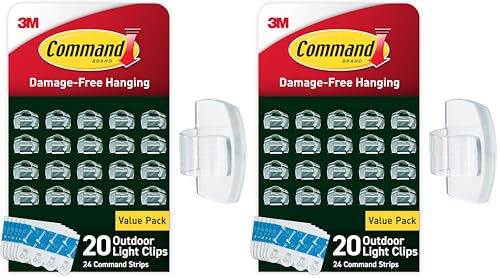 Command Outdoor Light Clips,20 Clear Clips and 24 Command Strips,Damage-Free Hanging Outdoor Light-Clips with Weather Resistant Strips,Wall Clip for Hanging-Outdoor Lights&Cable Management,(Pack of 2) - size: 20 Clips (Pack of 2)