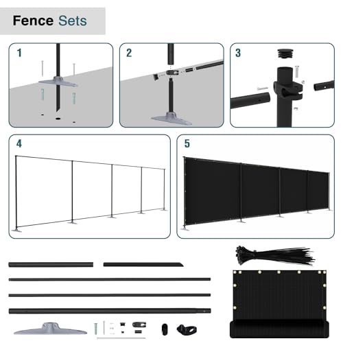 ECOOPTS 5'Hx24'L Privacy Fence Set with Poles and Rails Ground Spikes Fence Kit for Yard Patio Garden Pool (Black) - color: Black, size: 0 5'Hx24'L