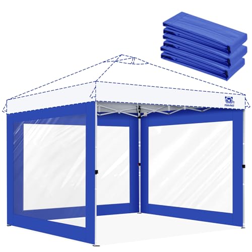 FANPAT 3Pcs Clear Canopy Sidewalls for 10x10 Pop Up Tent, Transparent Window Curtain Cloth, 8 Mil PVC Enclosure Fabric with Zipper, Blue (Not Including Frame and the top,Sidewalls ONLY) - color: Blue