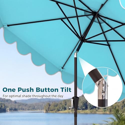 Tangkula 10 FT Patio Umbrella with Base Included, 2-Tiers Outdoor Scalloped Table Umbrella with 2 Sandbags, Tilt Adjustment, Crank, 8 Ribs for Market Backyard Pool Deck Beach Lawn - color: Turquoise, size: 10 FT