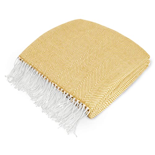 PAVILIA Yellow Herringbone Throw for Couch, Decorative Outdoor Accent Blanket, Faux Cashmere, Lightweight, 50x60 - color: Herringbone - Yellow, size: 50 X 60 Inches - Throw