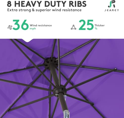 JEAREY 9FT Outdoor Patio Umbrella Outdoor Table Umbrella with Push Button Tilt and Crank, Market Umbrella 8 Sturdy Ribs UV Protection Waterproof for Garden, Deck, Backyard, Pool (Dark Purple) - color: Dark Purple