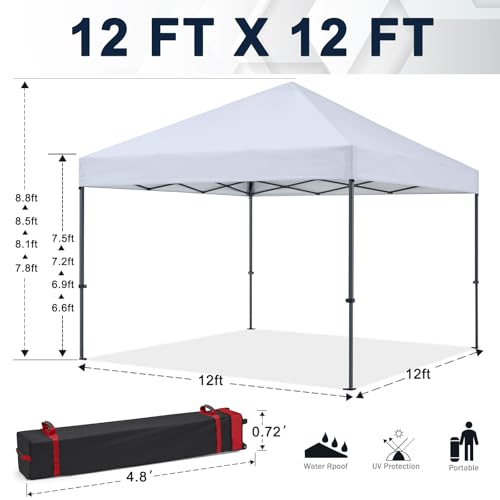 COOSHADE Durable Easy Pop Up Canopy Tent 12x12Ft (Silver White) - color: Silver White, size: 12x12Ft