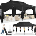 COBIZI 10x20 Heavy Duty Pop Up Canopy Tent with 6 Sidewalls Thicken Frame, Commercial Easy Up Outdoor Wedding Party Tents, All Season Waterproof Windproof with Stakes Sandbags Ropes Roller Bag, Black - color: Black, size: 10x20