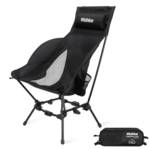 Wildhiker Compact High Back Camping Chair - Foldable with Dual Sitting Modes, Pillow, Arm Pads and Side Pockets - Lightweight Portable Chair for Motorcycle, RV, Festival, Travel - Black - color: Black