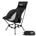 Wildhiker Compact High Back Camping Chair - Foldable with Dual Sitting Modes, Pillow, Arm Pads and Side Pockets - Lightweight Portable Chair for Motorcycle, RV, Festival, Travel - Black - color: Black