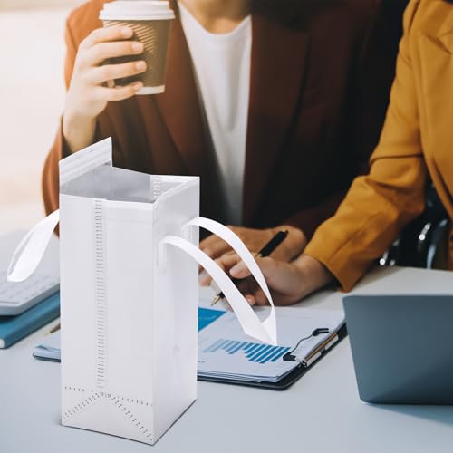 50 Pcs White Insulated Single Cup Drink Carrier Bags Bulk Thermal Insulation Take Away Bags Portable Takeout Coffee Carrier Reusable Carriers with Handle for Hot Cold Beverage - color: White