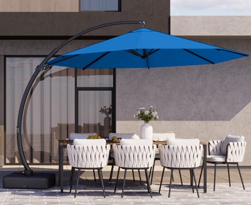 Kingdura 11ft Offset Cantilever Patio Umbrella with Base Included, Large Round Aluminum Outdoor Umbrella, 360° Rotation & Infinite Tilt, Heavy Duty Frame for Deck Pool Backyard, Royal blue - color: Royal blue, size: 11 FT