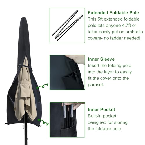 Patio Umbrella Cover Fits 7ft-10ft Market Umbrella, Waterproof 600D Heavy Duty Umbrella Covers with Extended Support Pole and Zipper for Easy On Off, Outdoor Parasol Covers with Storage Bag. - size: Fits Market Umbrella 7-10 Feet DIA