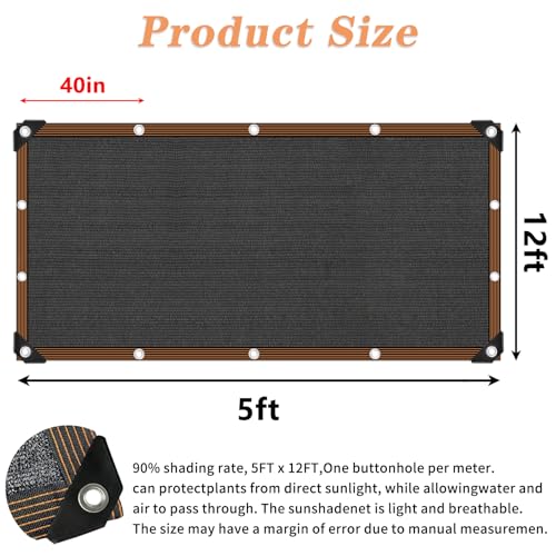 Shade Cloth for Plants Greenhouse, 80-90% Sunblock Shade Sails for Outdoor Garden Pergola Patio Lawn, Sun Protection Screens for Kennel Chicken Coop Easier to Hang Neting Cover, 5x12 FT - size: 5'x12'