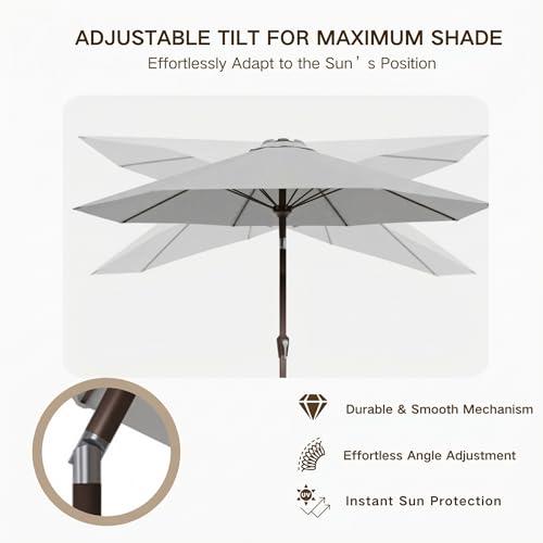 Kingdura 10FT Outdoor Patio Umbrella, Market Table Umbrella with Push Button Tilt and Crank, 8 Sturdy Fiberglass Ribs, UV Protection for Pool, Lawn, Deck, Backyard, Garden (Light grey) - color: Light grey, size: 10 Ft