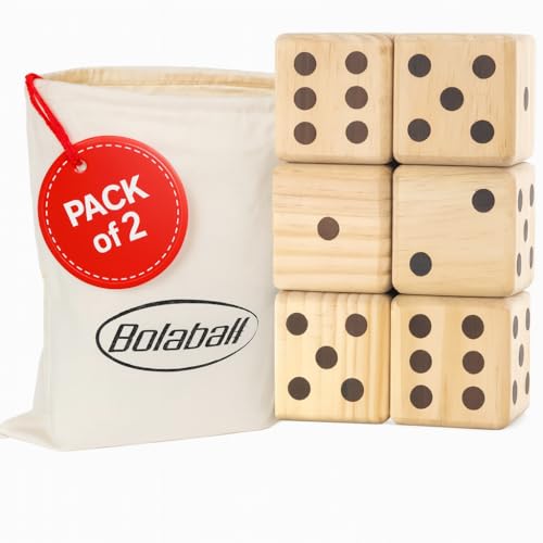 Bolaball 3.5" Giant Wooden Yard Dice Set Pack of 2 for Outdoor Fun, Barbeque, Party Events, Backyard Games, Beach Games, Lawn Game Includes 6 Dice and a Carry Bag for Easy Storage