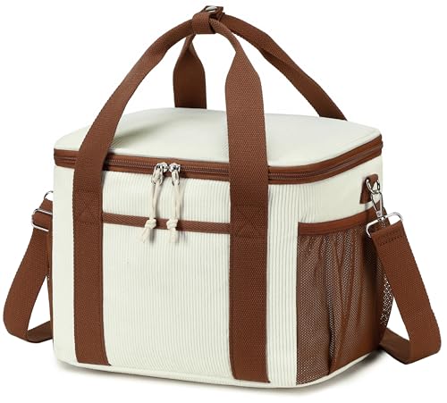 BTOOP Insulated Lunch Bag for Women Adult, Large Lunch Box Cooler with Adjustable Shoulder Strap Leak-Proof Lunch Tote for Work Teacher Picnic Beach (Cream-Large) - color: Cream, size: Large