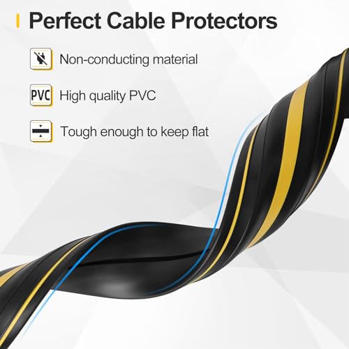 Floor Cord Cover 6.5Ft 2Pcs Heavy Duty PVC Floor Cable Protector Electric Cord Hider Cable Management Floor Strip Extension Cord Covers Cable Raceway for Wires on Floor Inner Channel 1.36" W x 0.43" H - color: Black & Yellow, size: 6.5Ft - 2PCS