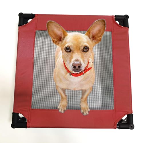 Pozico Elevated Pet Bed with Breathable Mesh for Small Cat and Dog, Raised Cooling Pet Cot for Puppy and Kitty, 18.9x18.9 inch (Red Bed) - color: Red Bed