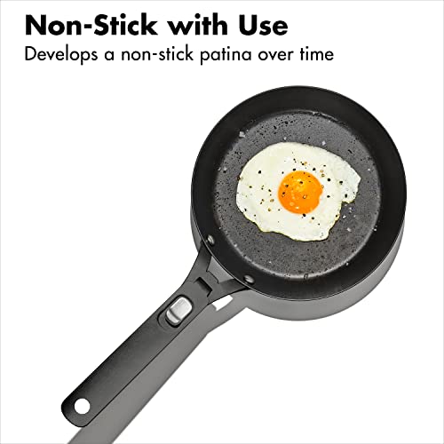 OXO Outdoor Pre-Seasoned Carbon Steel 8" Frying Pan Skillet, Detachable Handle for Easy Storage, Indoor Use, Nonstick with Use, Induction Suitable, Oven & Broiler Safe,Browning, Grill,Sear,Saute,Black - size: 8" Frying Pan Skillet Set