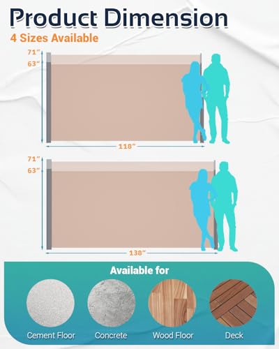 U-MAX Retractable Side Awning, 118"x 71" Outdoor Side Awning, Folding Privacy Screen, 180g/㎡ Premium Polyester Fabric Room Divider for Patio, Garden and Terrace, Beige - color: Beige, size: 118"x 71"