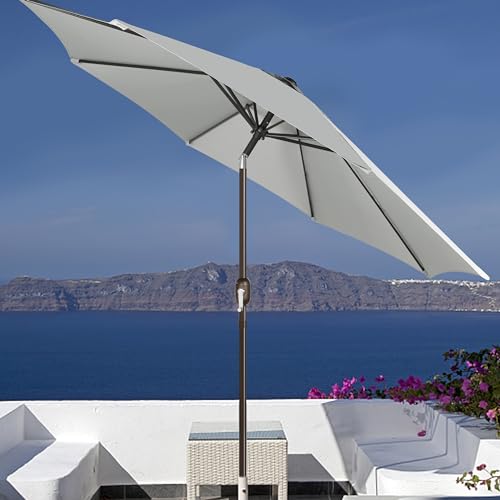 Blissun 9' Outdoor Patio Umbrella, Outdoor Table Umbrella, Yard Umbrella, Market Umbrella with 8 Sturdy Ribs, Push Button Tilt and Crank - color: Grey