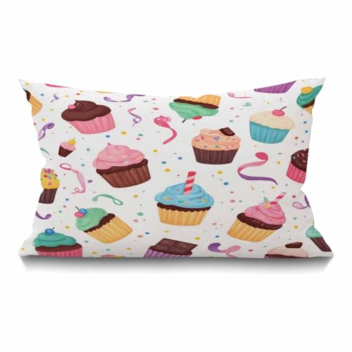 Smooffly Little Delicious Cupcakes Waist Lumbar Cotton Linen Throw Pillow case Cushion Cover for Sofa Home Decorative Oblong 12x20 Inches - color: Swn14