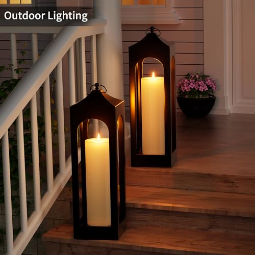 BUTHY 12" x 4" Large Outdoor Candles with Timer Waterproof Flickering LED Flameless Candles Battery Operated with Remote Fake Pillar Candles Realistic for Patio Porch Lanterns, Ivory 2 Pack - color: Ivory, size: 12in-2Pack