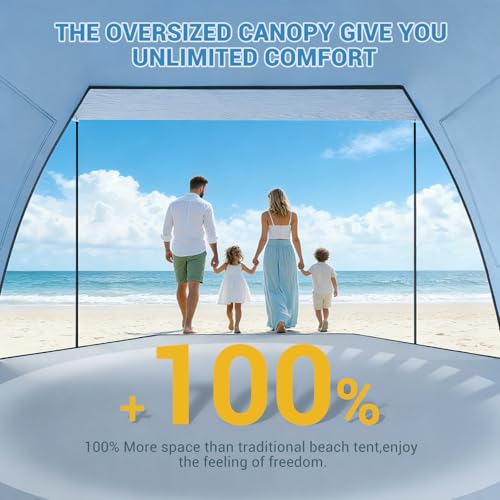 Elegear CumbreX™ Beach Tent Sun Shelter with Canopy, 4-5 Person Pop Up Beach Tent Cabana, Easy Setup UPF 50+ UV Protection Portable Lightweight Double Silver Coating Sun Shade Shelter - Dark Blue - color: Dark Blue, size: 4-5 Person