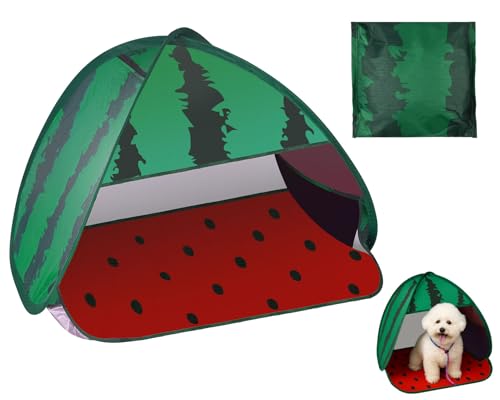 Mini Tent for Pets Small Dog Tent for Beach Portable Pop Up Sun Shade Shelter with Phone Compartment for Puppy and Large Cats Small Animals Sun Canopy for Camping and Outdoor (Watermelon) - style: Watermelon