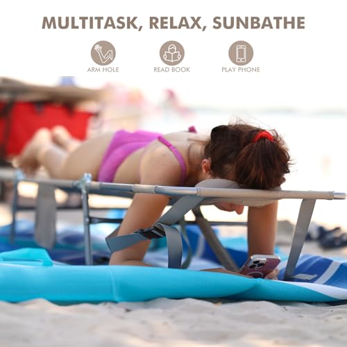 3 in 1 Women Comfort Backpack Beach Tanning Lounge Chair with Cushion Face Hole Softer Padded Adjustable Washable, Folding Layout Sun Chair for Adults Outside Reading Sunbathing Poolside, 6 Position - color: Beige / 1 Pack