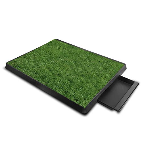 Dog Grass Pad with Tray, Dog Litter Box, Grass Pad for Dogs Indoor&Outdoor, Dog Potty Tray, Washable Puppy Pee Pad Turf for Dogs to Pee on Balcony Patio (25" x 21")
