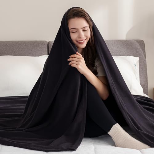 Berkshire Blanket Microfleece Queen Size Bed Blanket Black,Lightweight Soft Breathable Plush Micro Fleece Blanket for Bed Couch Sofa,90x90 Inches - color: Black, size: Full/Queen