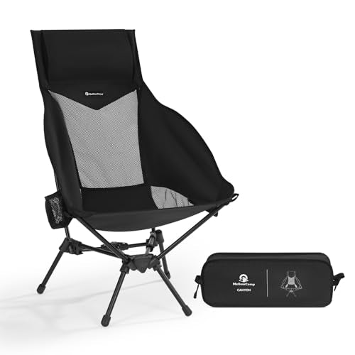 MellowCamp High Back Camping Chair, Oversized Comfort Design Collapsible Camp Chair with Pillow (Black) - color: High Back Black
