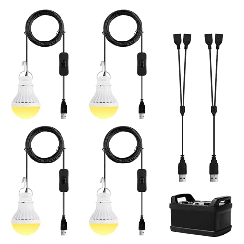 4-Pack Onite USB LED Light Bulb, Emergency Backup Lighting for Camping, Garage, Power Outage Preparedness, for Portable Power Station & Solar Panel, Outdoor Lantern, Warm White - size: 4-Pack