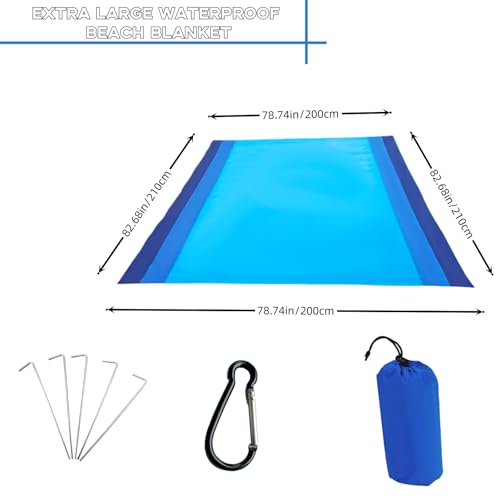 Beach Blanket Sandproof Waterproof Large Sand Free 78''X81''Big Lightweight Blanket Picnic Mat for Beach Travel Camping Hiking Picnic with Stakes