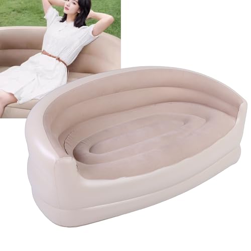 Pissente Inflatable Flocking Sofa Lounger with Built in Pump, Twin Double Size Blow Up Couch for Camping, Patio, 330lb Weight Capacity, Quick Set Up, Indoor & Outdoor
