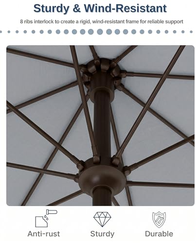 PatioKingdom 10FT Patio Umbrella with Push Button Tilt and Crank, Outdoor Market Umbrella with 8 Fiberglass Ribs, UV Protection Table Umbrella for Pool,Backyard,Garden,Deck - color: Light Gray, size: 10FT
