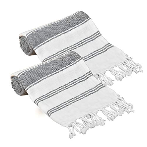 GLAMBURG Peshtemal Turkish Towel - Beach Towels Oversized 36x71 Set of 2, Cotton Beach Towels for Adults, Soft Durable Absorbent Extra Large Bath Sheet Hammam Towel - Charcoal Grey - color: Charcoal, size: 2 Pack