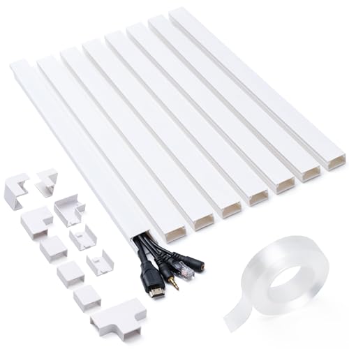 126in Cord Hider Kit, Cord Covers for Wires on Wall, Cable Hider Cord Organizer, Wire Hiders for TV on Wall, Cord Concealer, Cable Cover Wall Wire Management, 8X L15.7 W0.96 H0.58in, White - size: 126in L×0.96in W×0.58in H