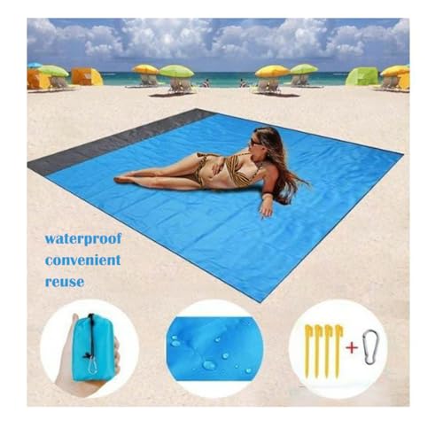 Beach Blanket Waterproof Sandproof Beach Mat 79" X 82" 'for 1-8 Adults Quick Drying Outdoor Picnic Mat Beach Accessories for Travel, Camping-Blue/Grey - color: Blue/Grey
