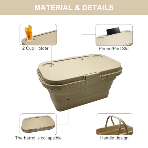 Foldable Picnic Basket Large Capacity Camping Folding Basket with Table Car Trunk Organiser Can be Used as Ice Bucket Suitable for Camping, car Storage, Home Sorting, etc. (Khaki) - color: Khaki