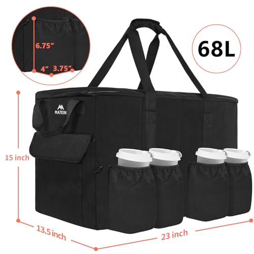 MATEIN Insulated Food Delivery Bag, XXXL Thermal Catering Bag for Hot & Cold Food, Water-Resistant Foldable Pizza Delivery Carriers for Transport with 4 Cup Holders & Reinforced Bottom, Black