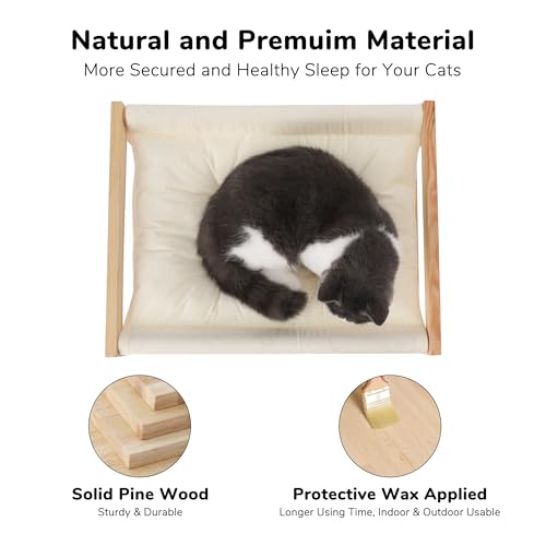 FUKUMARU Cat Bed Hammock, Cozy Velvet Cat Couch for Indoor Cats, Raised Wooden Cats Perch, 21 Inch Pet Sofa, Outdoor Dog Beds, Suitable for Puppy, Bunny and Small Animal, White - color: White
