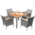 Devoko 5 PCS Furniture, Patio Conversation Set with Acacia Wood Top, Rattan Outdoor Dining Table and Chairs for Backyard, Garden, Deck, Grey - color: Grey, style: 5 Piece Dining Set