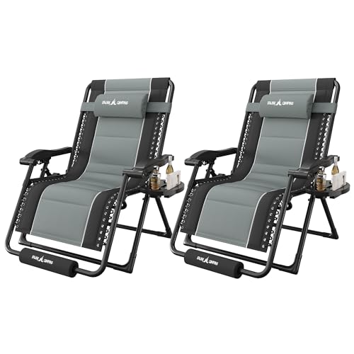 Amopatio Zero Gravity Reclining Patio Chairs Set of 2 XXL Foldable Lounge Chair with Removable Cup Holder/Headrest/Footrest,500LBS Capacity Portable for Outdoor Patio Pool Backyard - color: Grey, style: 33in-2pcs