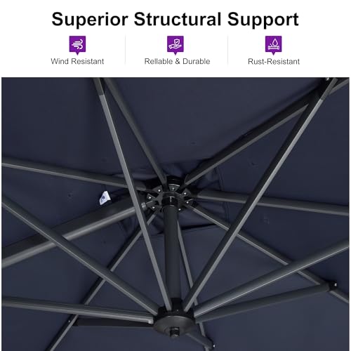 PURPLE LEAF 9 Feet Patio Umbrella Outdoor Cantilever Square Umbrella Aluminum Offset Umbrella with 360-degree Rotation for Garden Deck Pool Patio, Navy Blue - color: Navy Blue, size: 9' X 9', style: Standard
