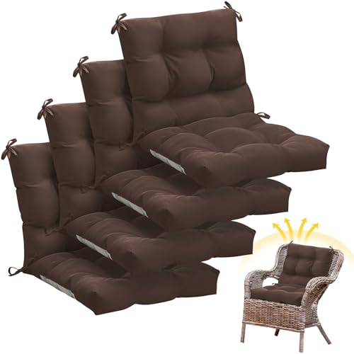Marsui 4 Pcs Outdoor Indoor High Back Chair Cushions Patio Furniture Tufted Pillow with Ties Water-Resistant Replacement Outdoor Rocking Chair Cushions, 42 x 21 Inches (Brown,Solid Color) - color: Brown, size: Solid Color