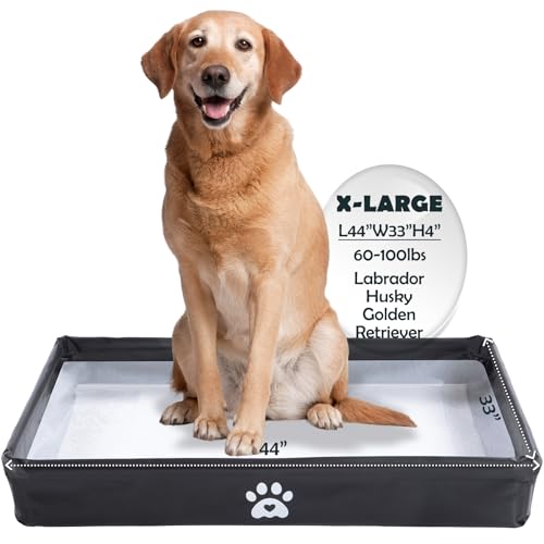 MEEXPAWS Dog Pee Pad Holder Tray Foldable, Puppy Pad Holder Liner Base High Side, Litter Box Indoor for Large Dog 44’’x33’’, Training Pad Holder Leak-Proof, Potty Easy Clean - color: Black, size: X-Large - 44'' x 33'' x4''