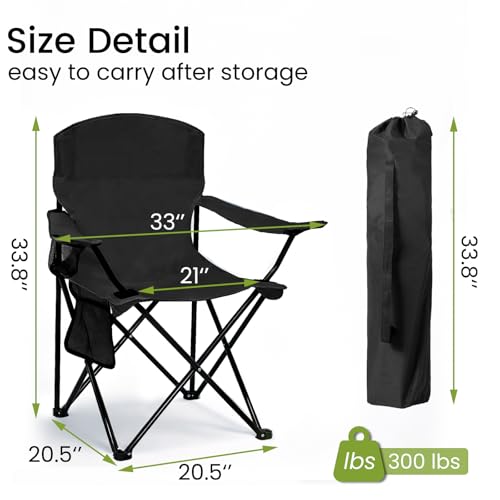 Camping Chair 2 Pack Portable Folding Chair, Supports 300lbs, Lightweight Stable Outdoor Chair for Camping Hiking Fishing Beach Travel Picnic, Compact Collapsible Camping Seat, Classic Black - color: Classic Black